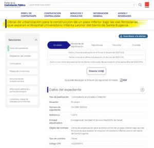 Licitación en el Portal de la Contratación Pública de la Comunidad de Madrid